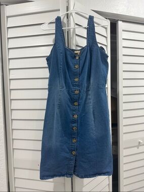 Sleeveless Button-Front Denim Mini Dress - Blue